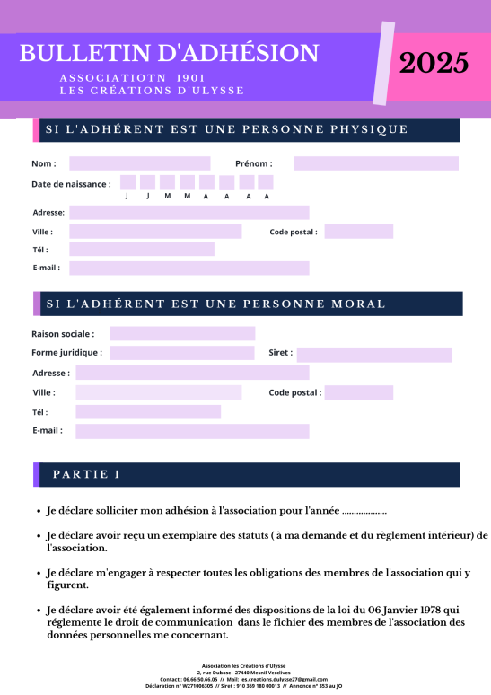 Bulletin d'adhésion page 1